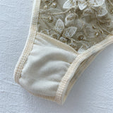 2-Piece Ultra Thin Floral Lingerie Set Beige