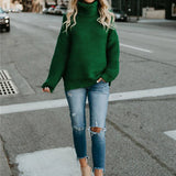 Knitted Oversized Turtleneck Sweater Green