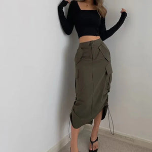 Double Drawstring Pocket Skirt Green