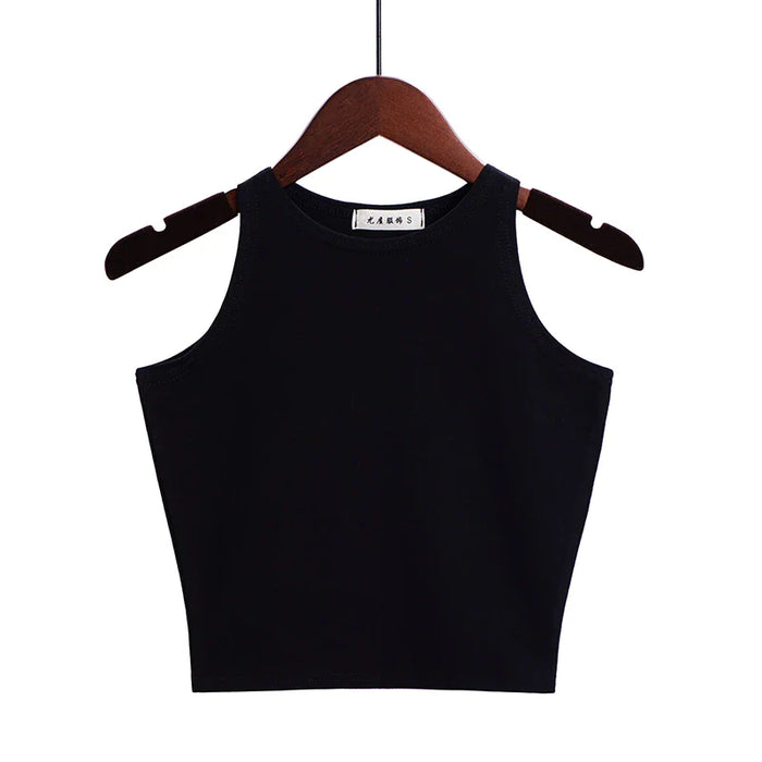 Solid Color Cotton Tank Top Black