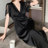 Satin Long Sleepwear Dress Black