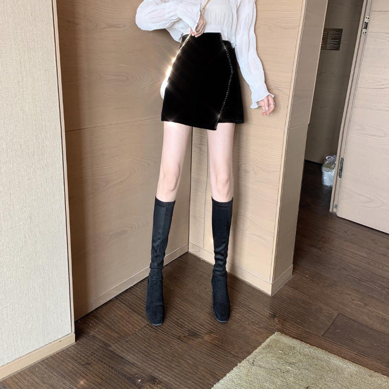 Velvet Rhinestone Mini Skirt