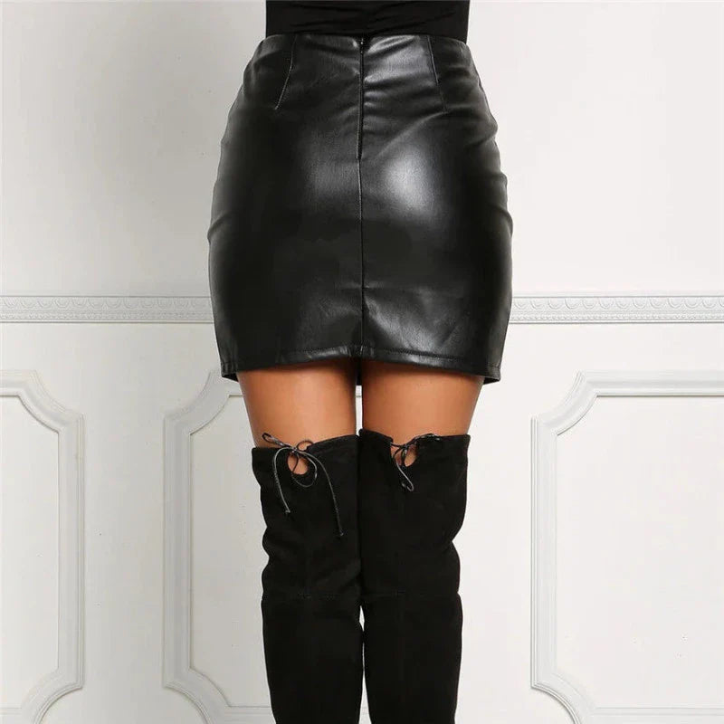Faux Leather Side Stitch Skirt