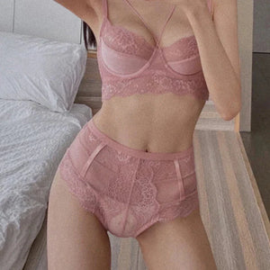 2-Piece French Lace Bra and High Waist Panty Set