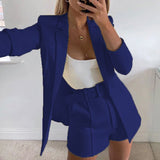 Solid Blazer and Shorts Matching Set Navy