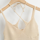 Knitted Drop Crop Top Beige