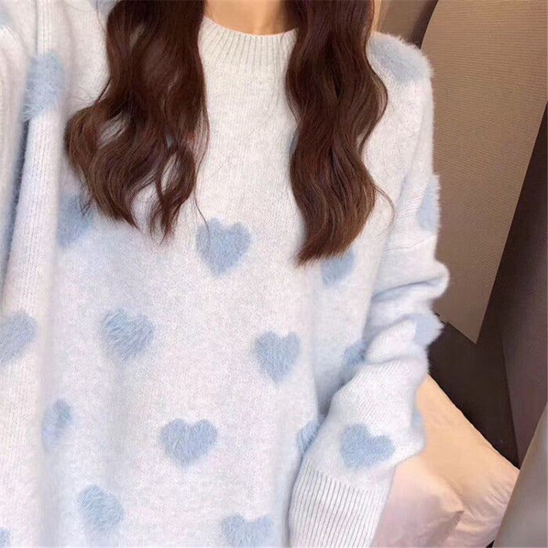 Soft Knitted Heart Print Sweater