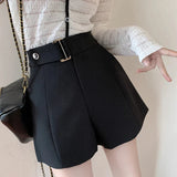 High Waist Belt Accent Shorts Black