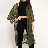 Lace Crochet Beach Cover Up Robe Green