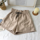 Elastic Thick Warm Woolen Shorts Beige