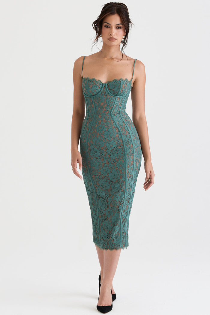 Vintage Lace Bodycon Cocktail Midi Dress