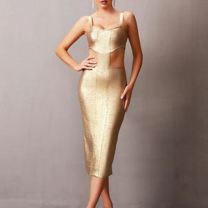 Iconic Bondage Cut Out Midi Dress Gold