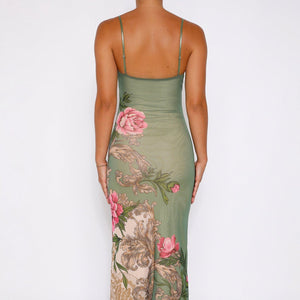 Sleeveless Floral Print V-Neck Slim Maxi Dress