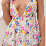 Multi Color Sequin Backless Mini Dress White