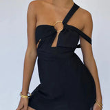 Sleeveless Iron Ring Mini Dress Black