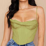 Satin Corset Crop Top Green (No Rhinestones)