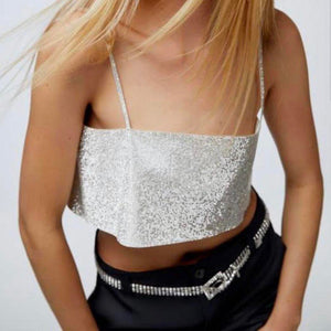 Metallic Sequin Cami Top Silver