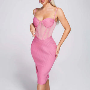 Pink Corset Bandage Midi Dress
