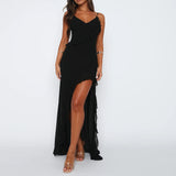 Ruffles Split Maxi Dress Black