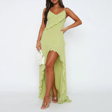 Ruffles Split Maxi Dress Green