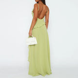 Ruffles Split Maxi Dress Green