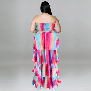 Plus Size Strapless Ruffled Cut Out Maxi Dress