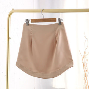 Satin Side Zipper Mini Skirt