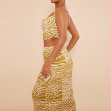 Printed Pleated Cami Top And Skirt Matching Set Yellow