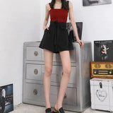 Chiffon Bow Belt High Waist Shorts Black