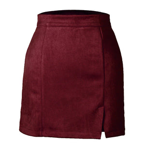 Suede Zipper A-Line Mini Skirt
