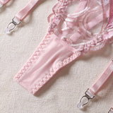 2-Piece Heart Embroidered Lingerie Set Pink