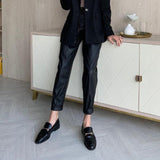 High Waist Straight Leg Faux Leather Pants Black