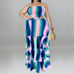 Plus Size Strapless Ruffled Cut Out Maxi Dress