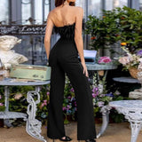 Feathered Flared Jumpsuit Black