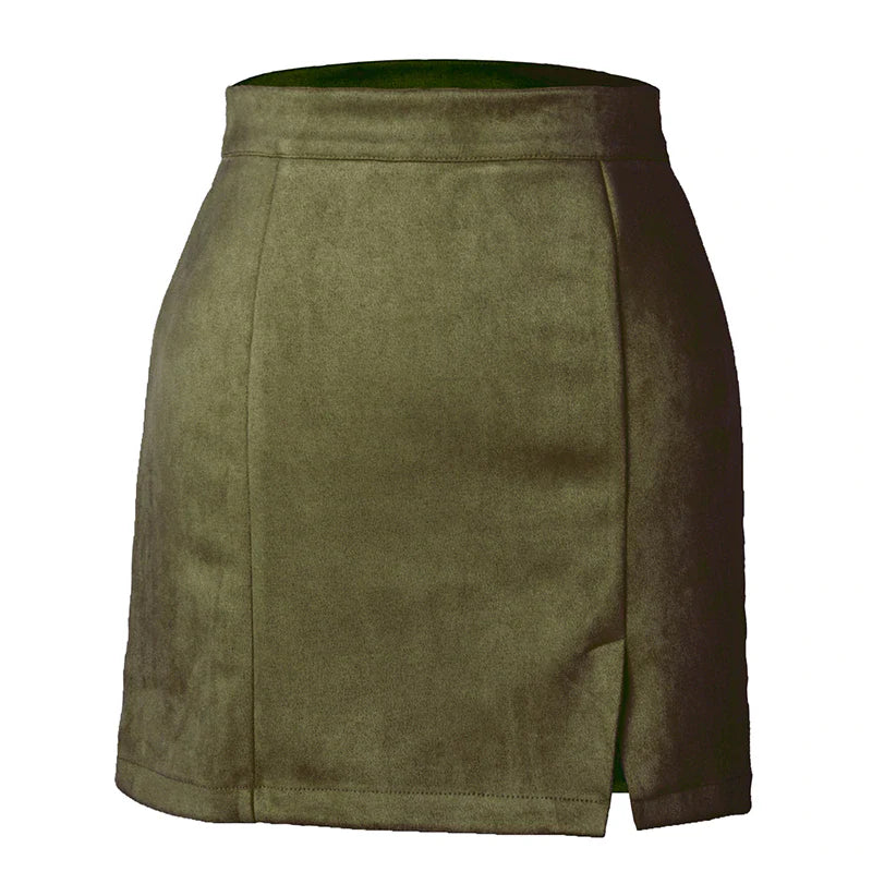 Suede Zipper A-Line Mini Skirt