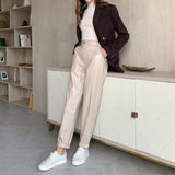 High Waist Straight Leg Faux Leather Pants Beige