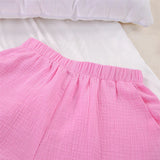 2-Piece Cotton Collar Shirt Shorts Set Pink