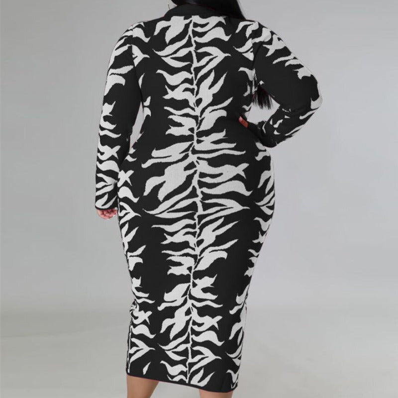 Plus Size Button Down Printed Long Sleeve Maxi Dress