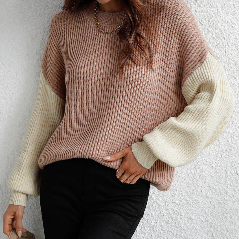 Knitted Pullover Two Tone Sweater