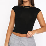 Short Sleeve Backless Crop Top Black