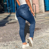 High Waist Skinny Cargo Jeans With Side Pockets Dark Blue