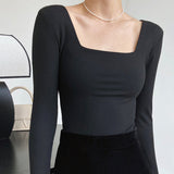 Long Sleeve Square Neck Shirt Black