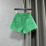 High Waist Colorful Denim Shorts Green