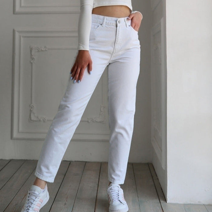 High Waist Straight Leg Jeans White