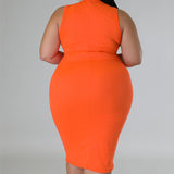 Plus Size Sleeveless Solid Bodycon Midi Dress Orange