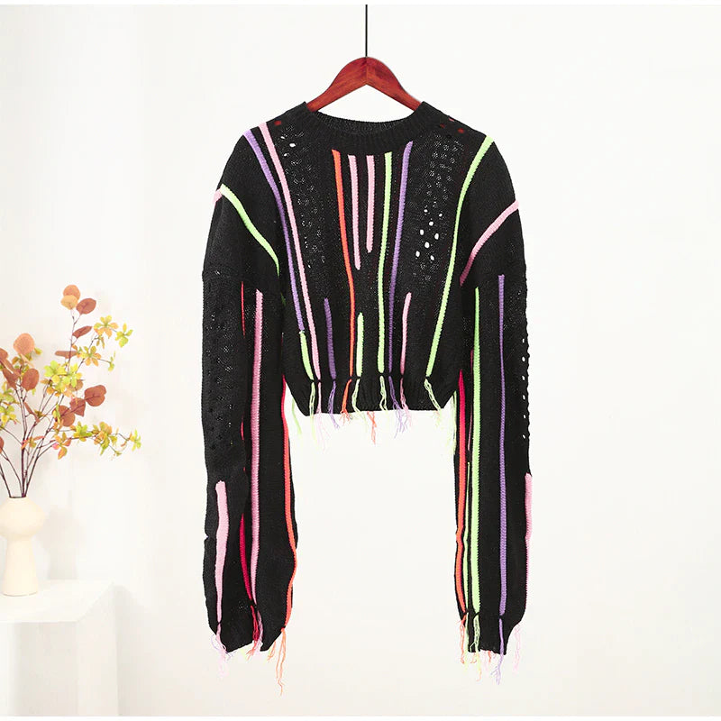 Vintage Fringed Tassel Crop Sweater