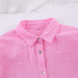 2-Piece Cotton Collar Shirt Shorts Set Pink