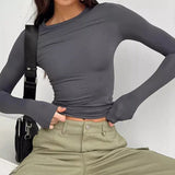 Basic Long Sleeve Top Dark Gray