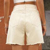 Criss Cross High Waist Denim Shorts Cream