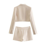 2-Piece Cropped Blazer and High Waist Skort Matching Set Cream